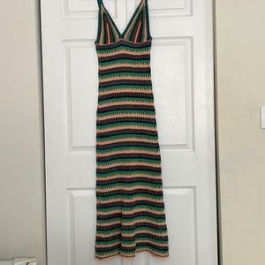 Zara Striped Crochet Maxi Dress in Green, Pink, Black